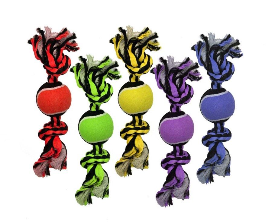 MultiPet Nuts For Knots - 2 Knot Rope with Tennis Ball, 10&quot;
