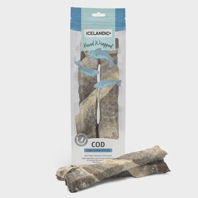 Icelandic+ Hand Wrapped Cod Skin Long 10&quot; Chew Sticks, 2pk