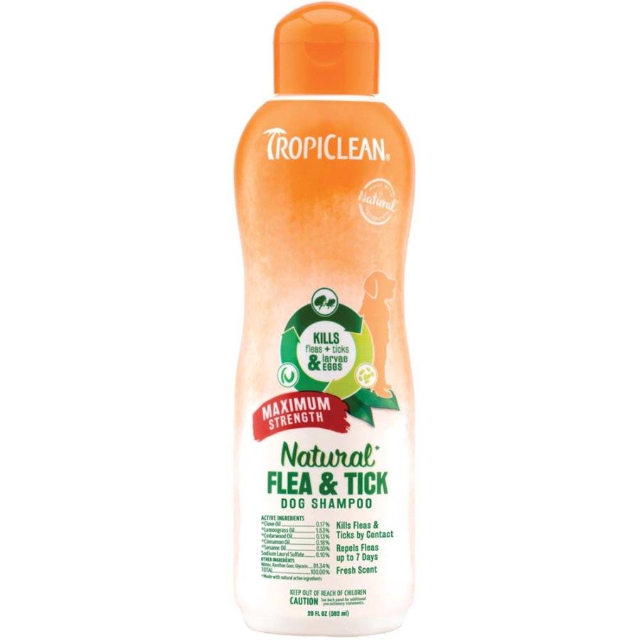 Tropiclean Natural Flea &amp; Tick - Shampoo, Maximum Strength, 20oz