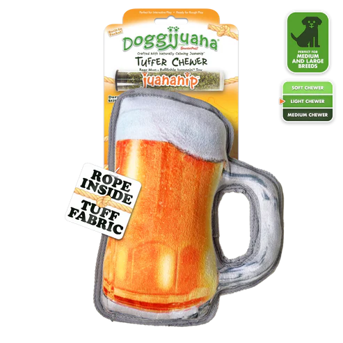 Doggijuana Tuffer Chewer Beer Mug Refillable Dog Toy