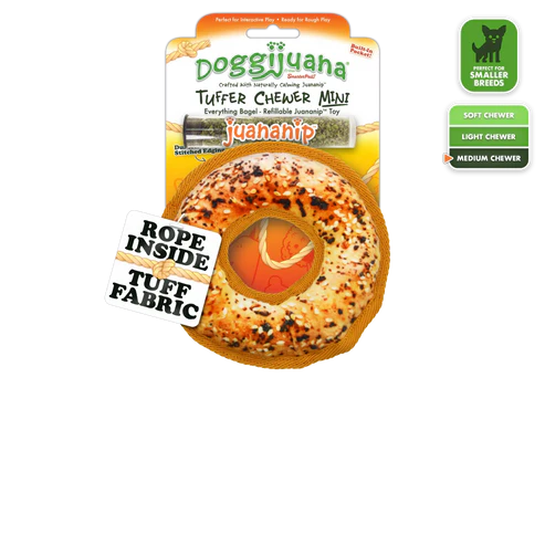 Doggijuana Tuffer Chewer Mini Everything Bagel Refillable Dog Toy