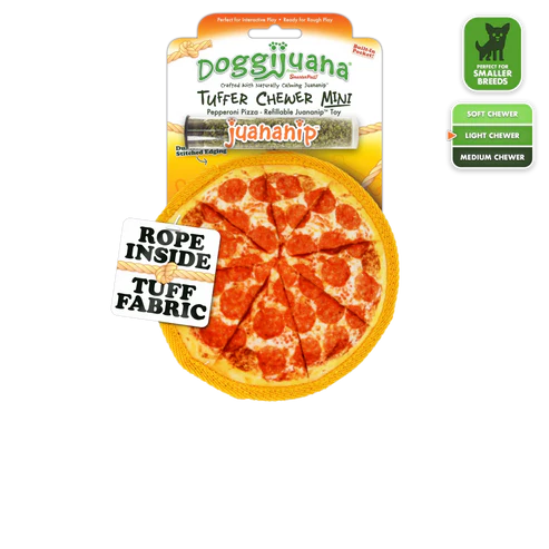 Doggijuana Tuffer Chewer Mini Pepperoni Pizza Refillable Dog Toy