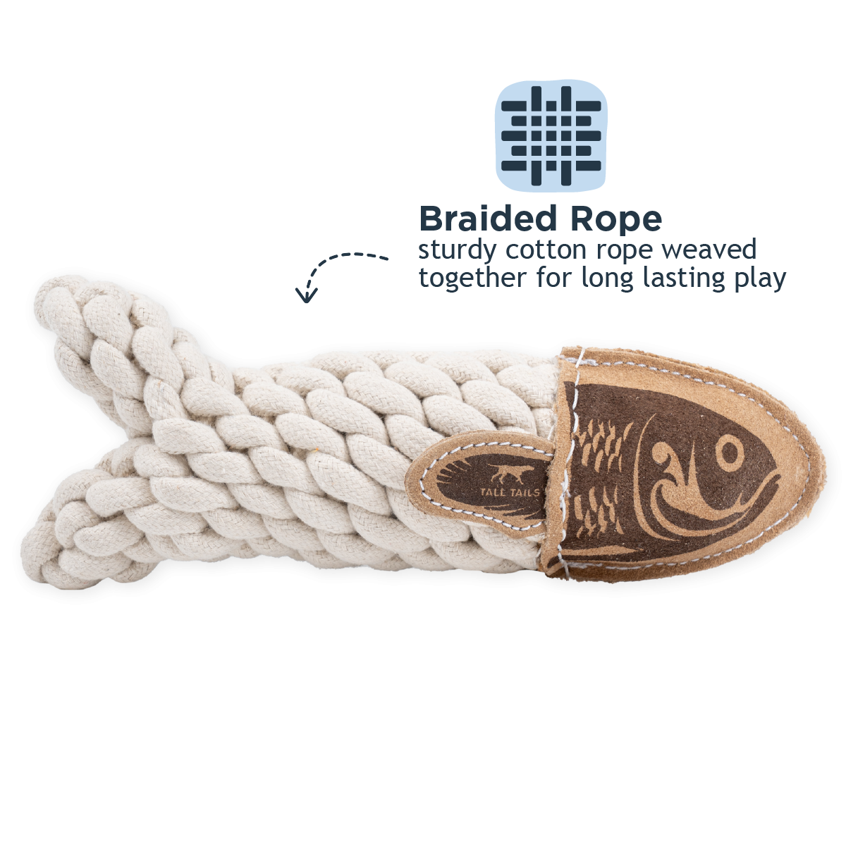 TT Natural Leather Crunch Rope Dog Toy, Style: Fish 5&quot;