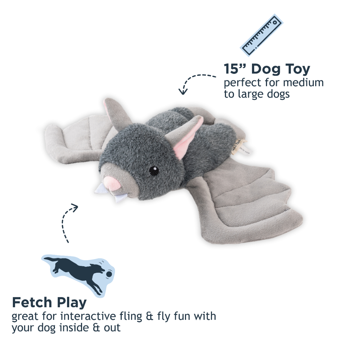 Tall Tails Fling &amp; Fetch Toy, Style: Flying Bat 15&quot;