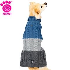 Colorblock Cable Rollneck Sweater, Blue/Gray