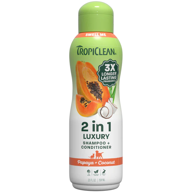 Tropiclean 2-in-1 Shampoo &amp; Conditioner, 20oz, Fragrance: Luxury, Papaya &amp; Coconut