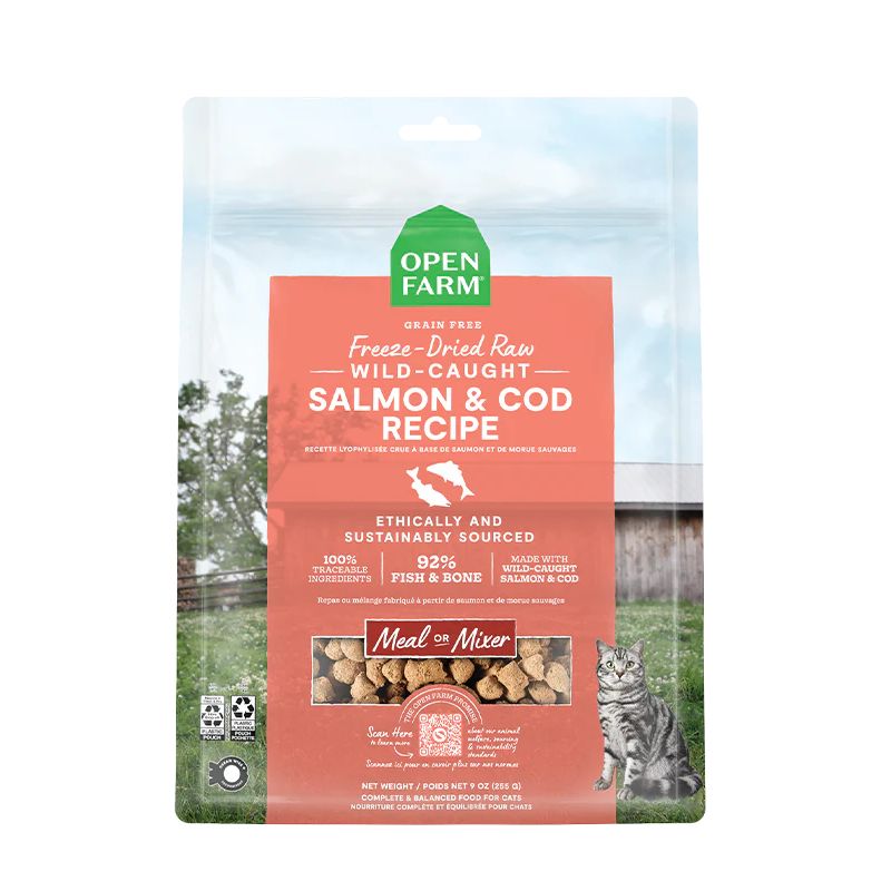Open Farm Cat Freeze-Dried Raw Morsels, Wild-Caught Salmon &amp; Cod, Size: 3.5oz