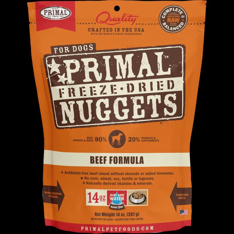 Primal Canine Freeze-Dried Nuggets, Recipe: Beef, Size: 14oz