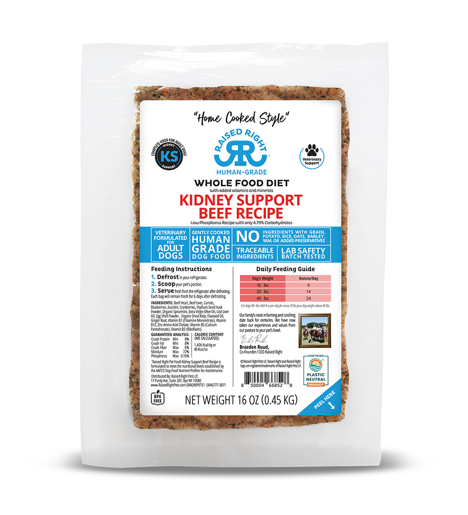 Raised Right Dog Frozen Food Kidney Support, 16oz, Recipe: Beef