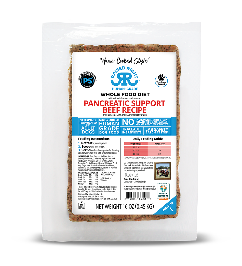 Raised Right Dog Frozen Food Pancreatic Support, 16oz, Recipe: Beef