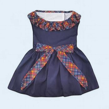 DD Navy Dog Dress with Plaid Ruffles