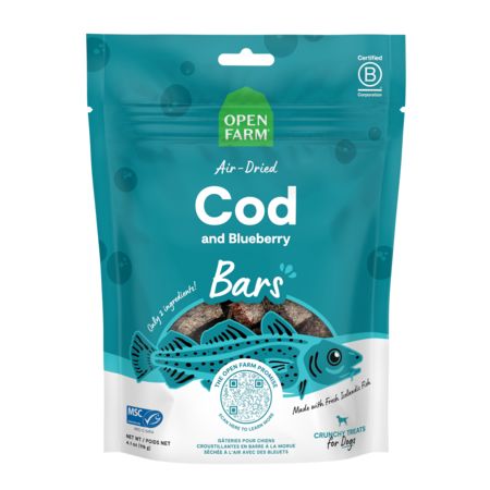 Open Farm Air Dried Bars, 4.1oz, Protein: Cod &amp; Blueberry