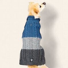 Colorblock Cable Rollneck Sweater, Blue/Gray