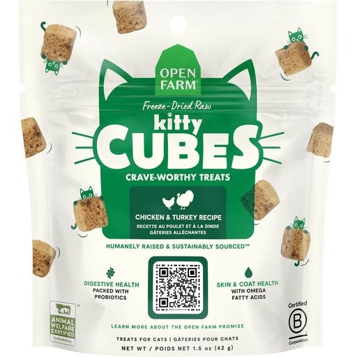 Open Farm Cat Treat FD Kitty Cubes, 1.5oz, Recipe: Chicken &amp; Turkey