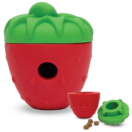 Brightkins Dog Toy Treat Dispenser Tough Tumble Two Piece Strawberry