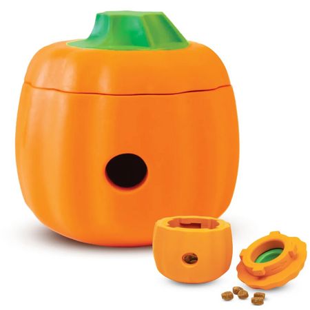Brightkins Dog Toy Treat Dispenser Tough Tumble Two Piece Pumpkin