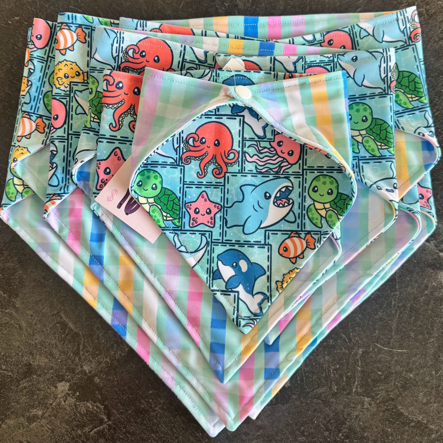 Brit + Bear Summer at the Beach Bandannas, Pattern: Pastel Plaid, Size: XS