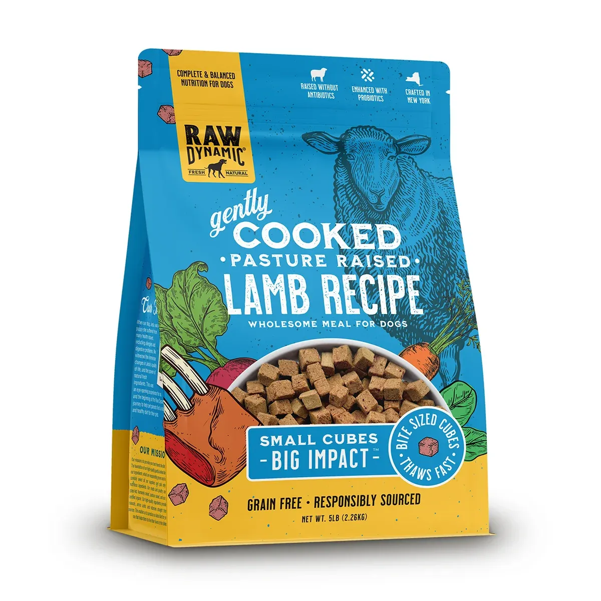 Raw Dynamic Gently Cooked Frozen Dog Food, Protein: Lamb, Size: 2.5lb