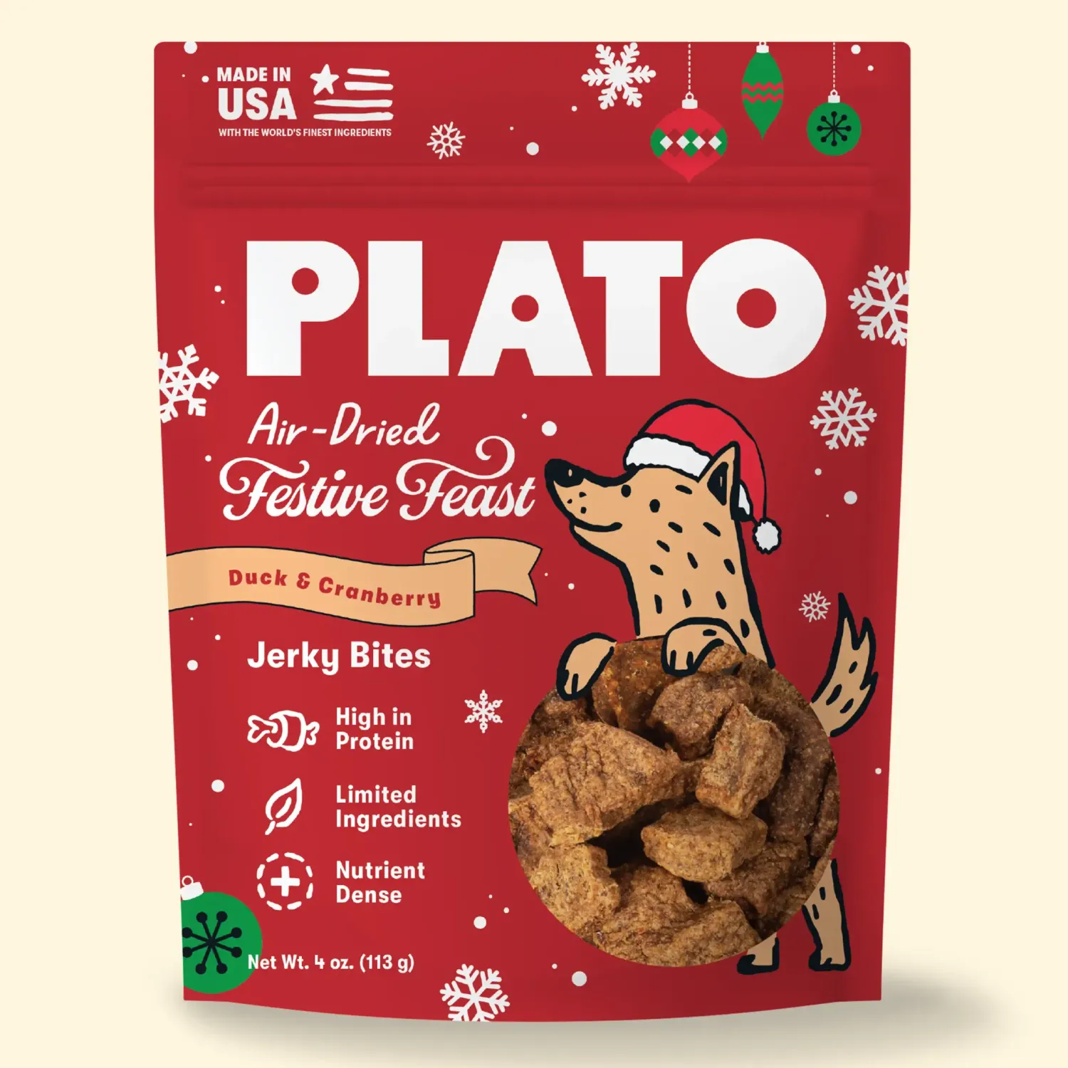 Plato Holiday Jerky Bites, 4oz, Flavor: Duck &amp; Cranberry