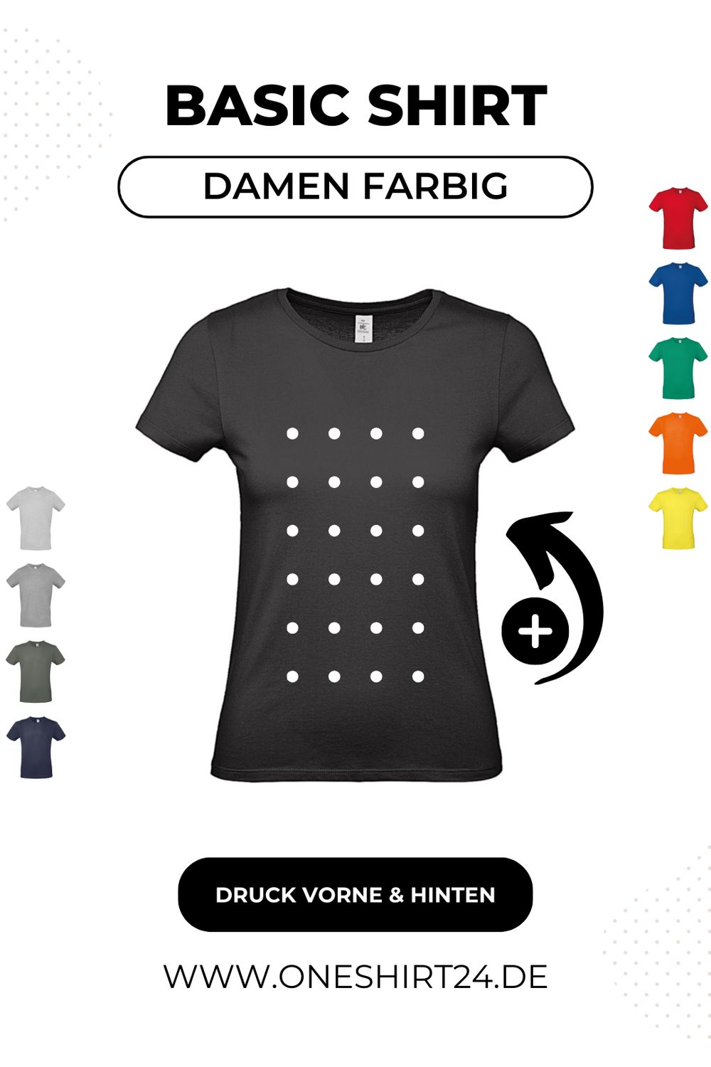 Farbige T-Shirts für Damen mit individuellem Wunschmotiv - Druck vorne &amp; hinten