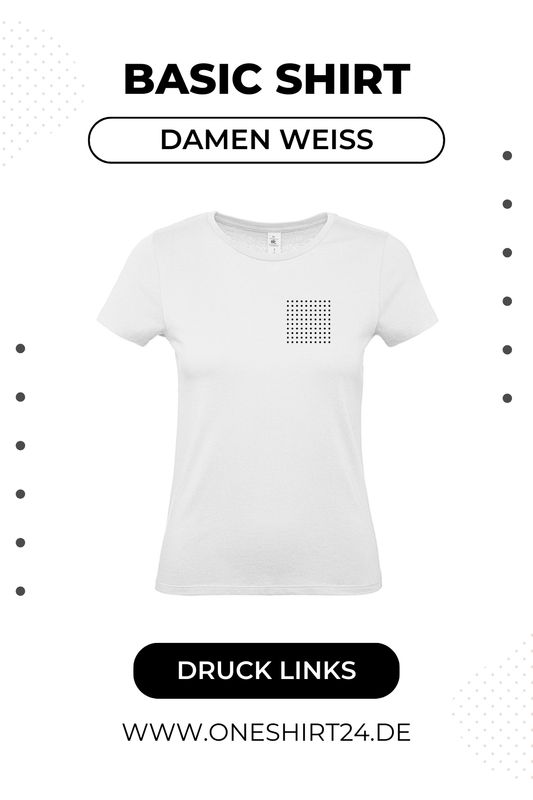 Weiße T-Shirts für Damen mit individuellem Wunschmotiv - Druck linke Brust