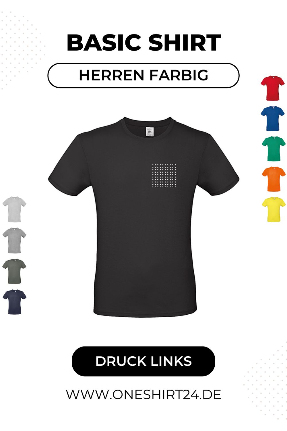 Farbige T-Shirts für Herren mit individuellem Wunschmotiv - Druck linke Brust
