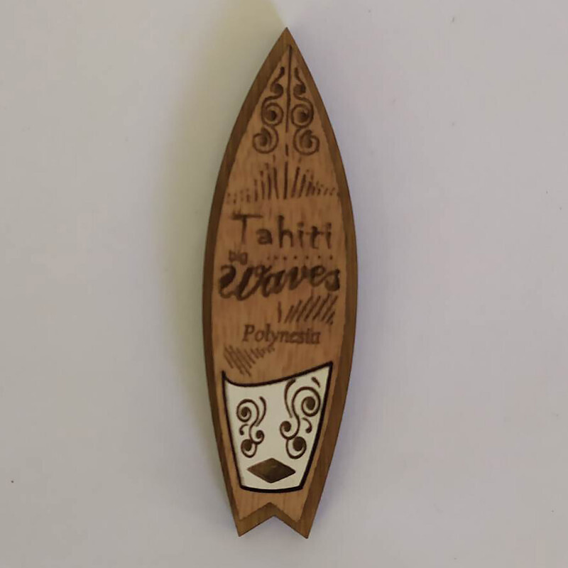 Wood magnet - Tahiti Surfboard tribal design