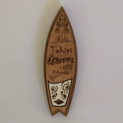 Wood magnet - Tahiti Surfboard tribal design