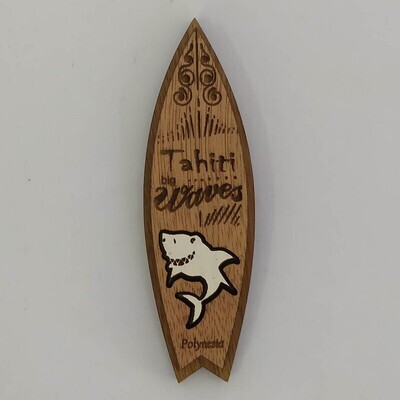 Wood magnet - Tahiti Surfboard shark design