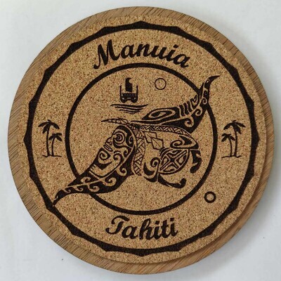 Sous-verre en bois et liège - Raie Manta Tahiti