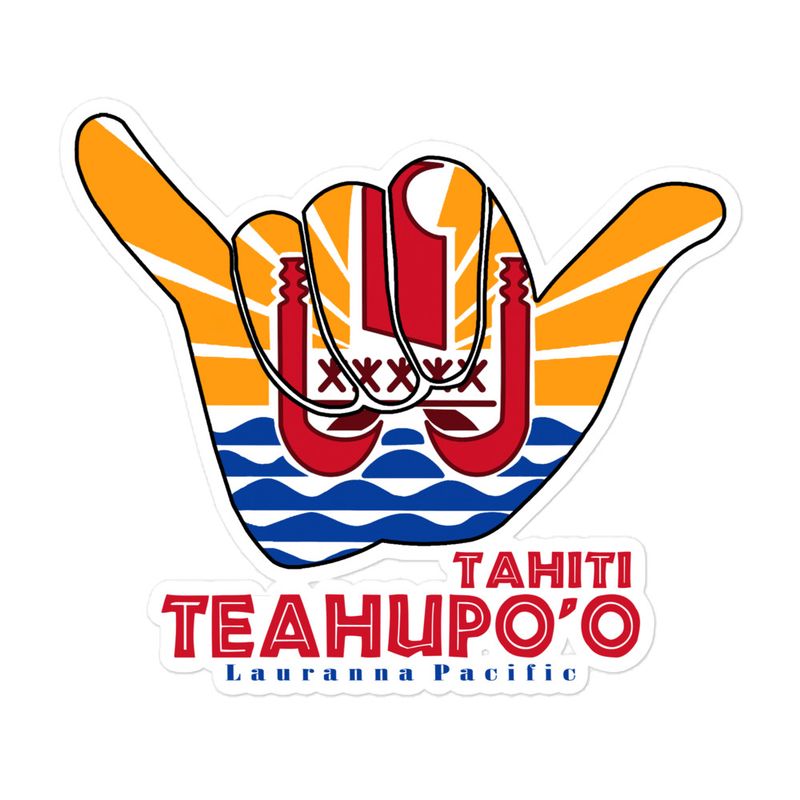 Autocollant - Teahupoo Surfing Hand Sign Tahiti Drapeau