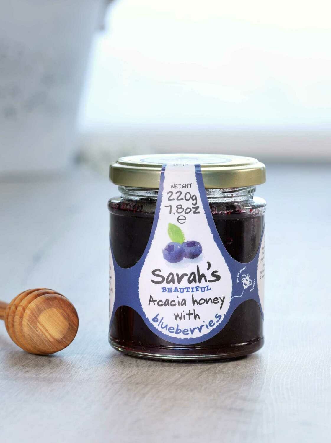 Sarah's Beautiful Acacia Honey with Blueberries