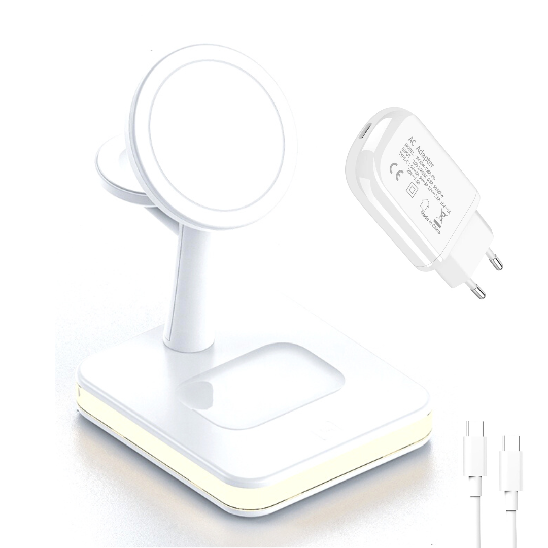 4-in-1 magnetisch draadloos laadstation voor iPhone, 30W adapter inbegrepen!, Kleur: Wit