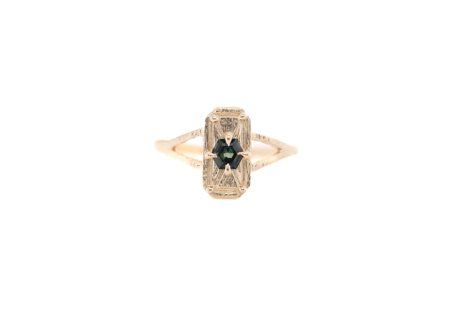 Teal Hexagon Sapphire Mini Shield Ring