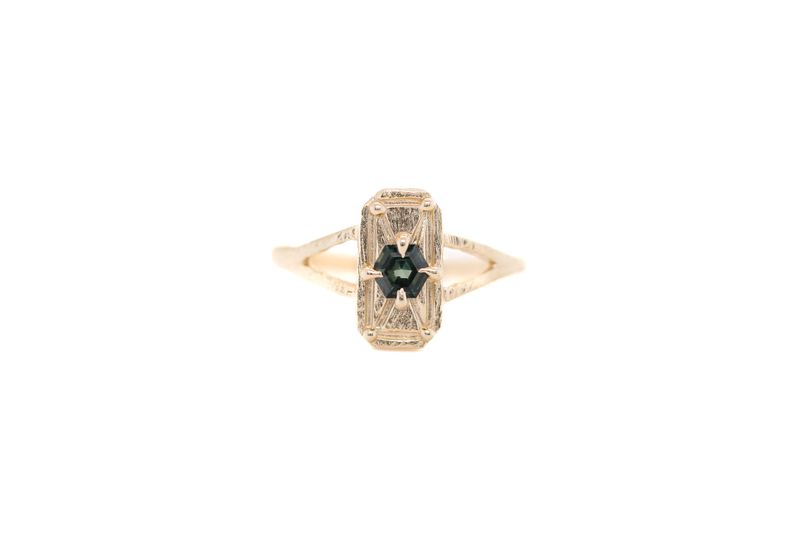 Teal Hexagon Sapphire Mini Shield Ring