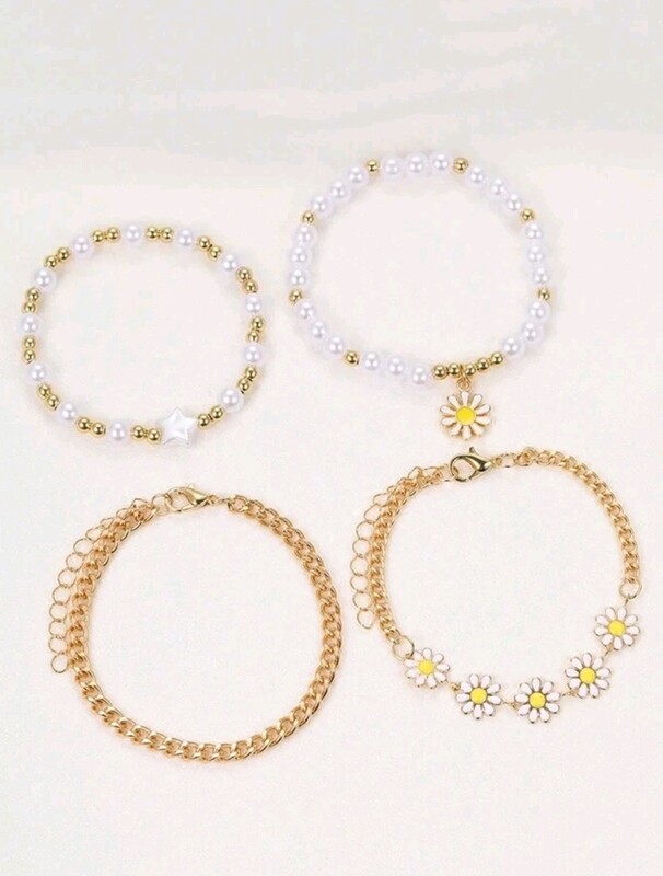Stack of 4 floral bracelets