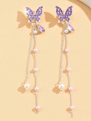 Purple rhinestone butterfly earrings