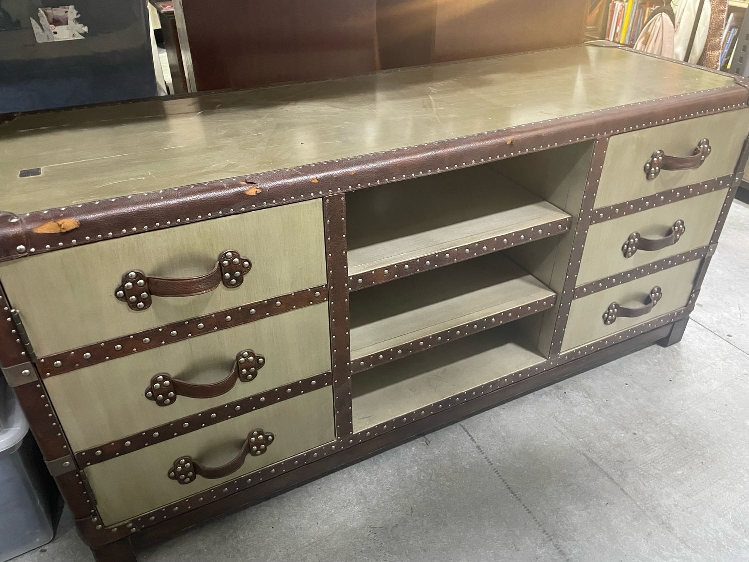 Green And Brown Leather Entertainment Center
