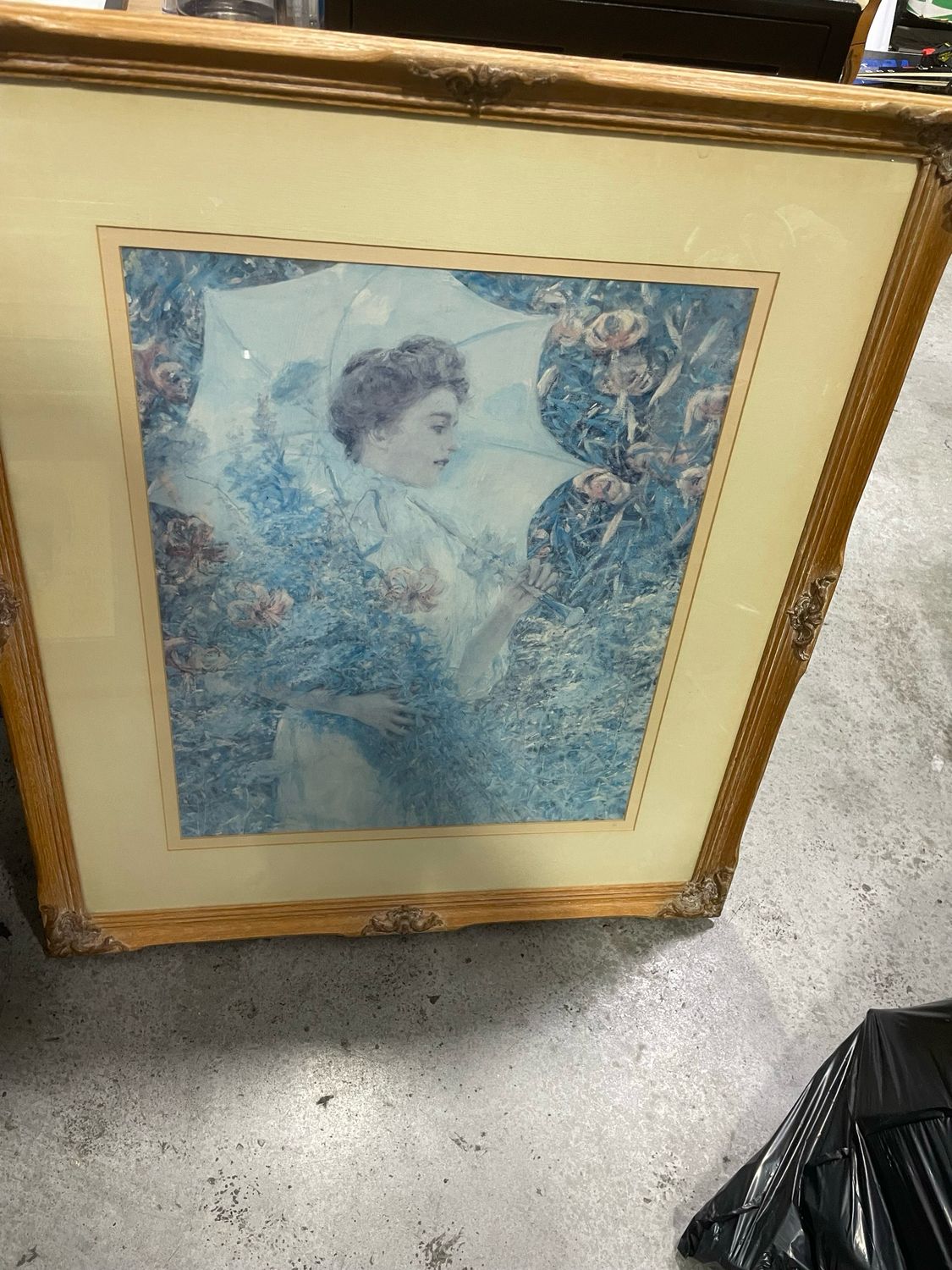 Antique Oil Painting With Wooden Ornate Frame