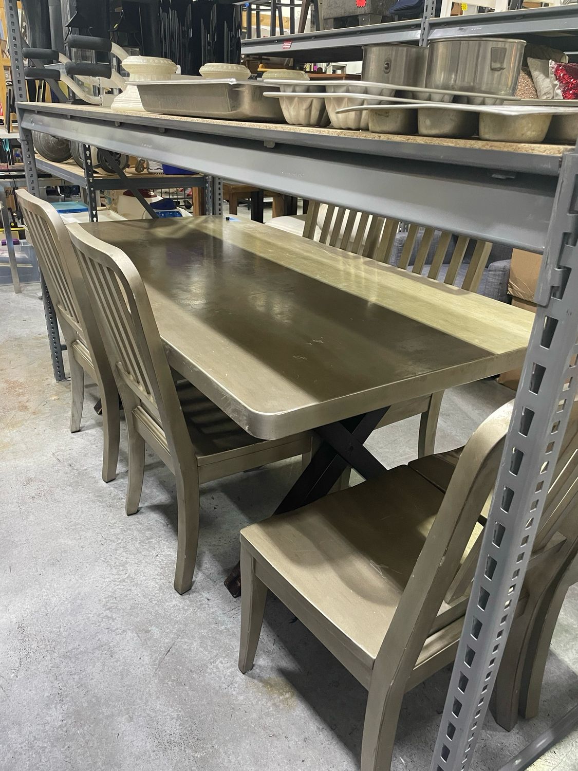 Wood Stainless Steel Style Dining Table w/Chairs