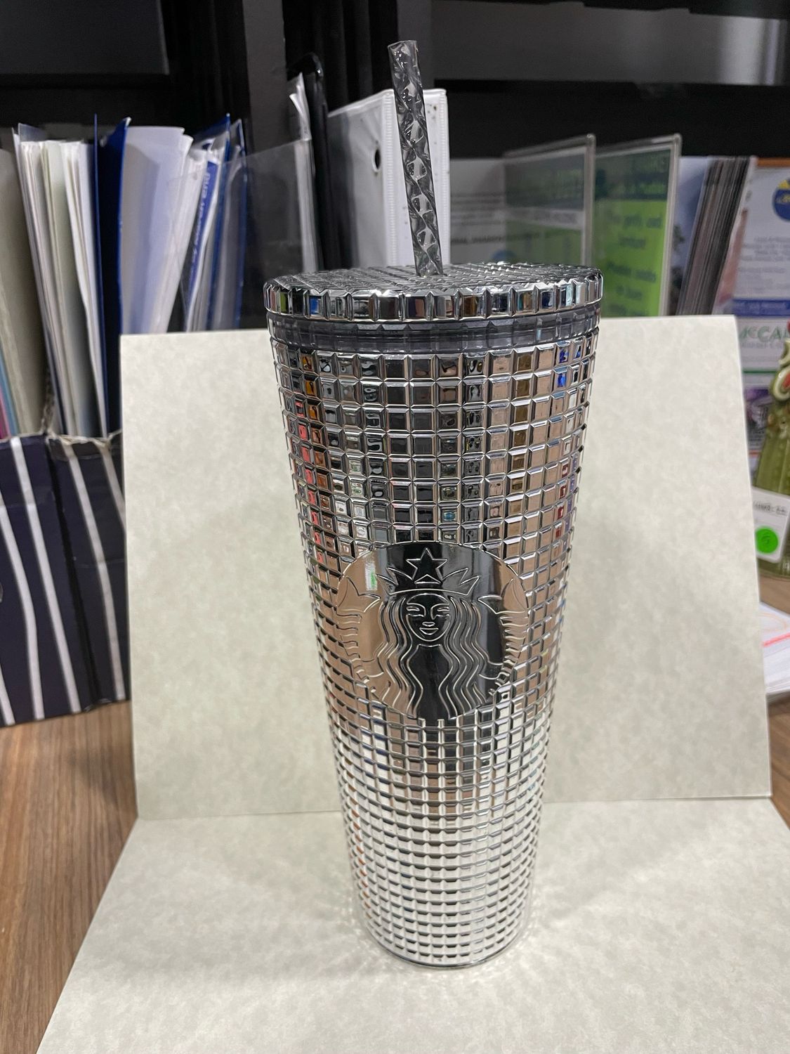 Silver Plastic Starbucks Cup