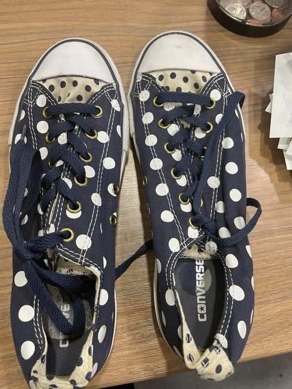 Blue and white Dotted Converse