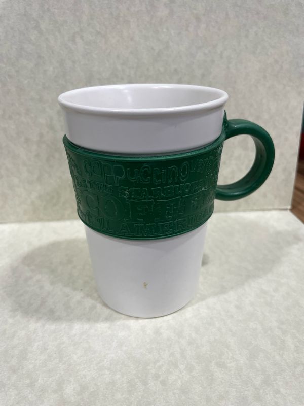 Starbucks Mug White With Green Rubber Handle