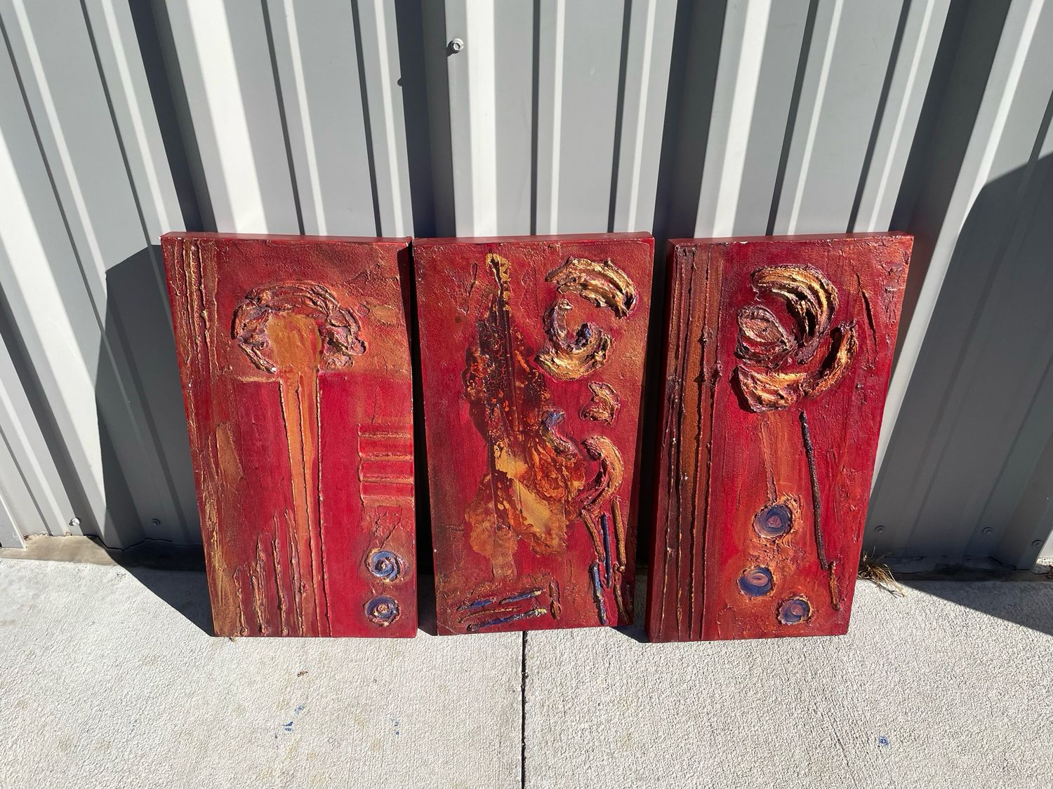 Set Of 3 Maroon Painting