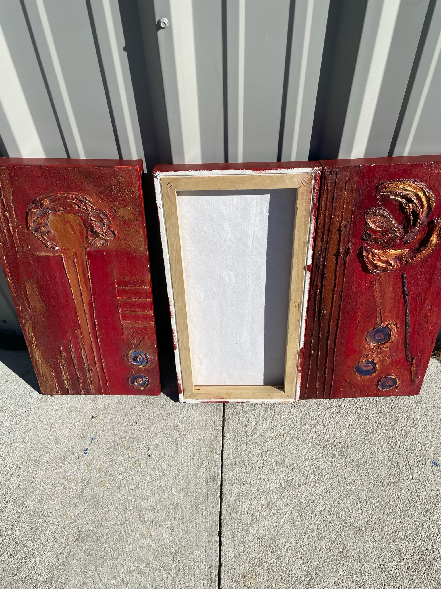 Set Of 3 Maroon Painting