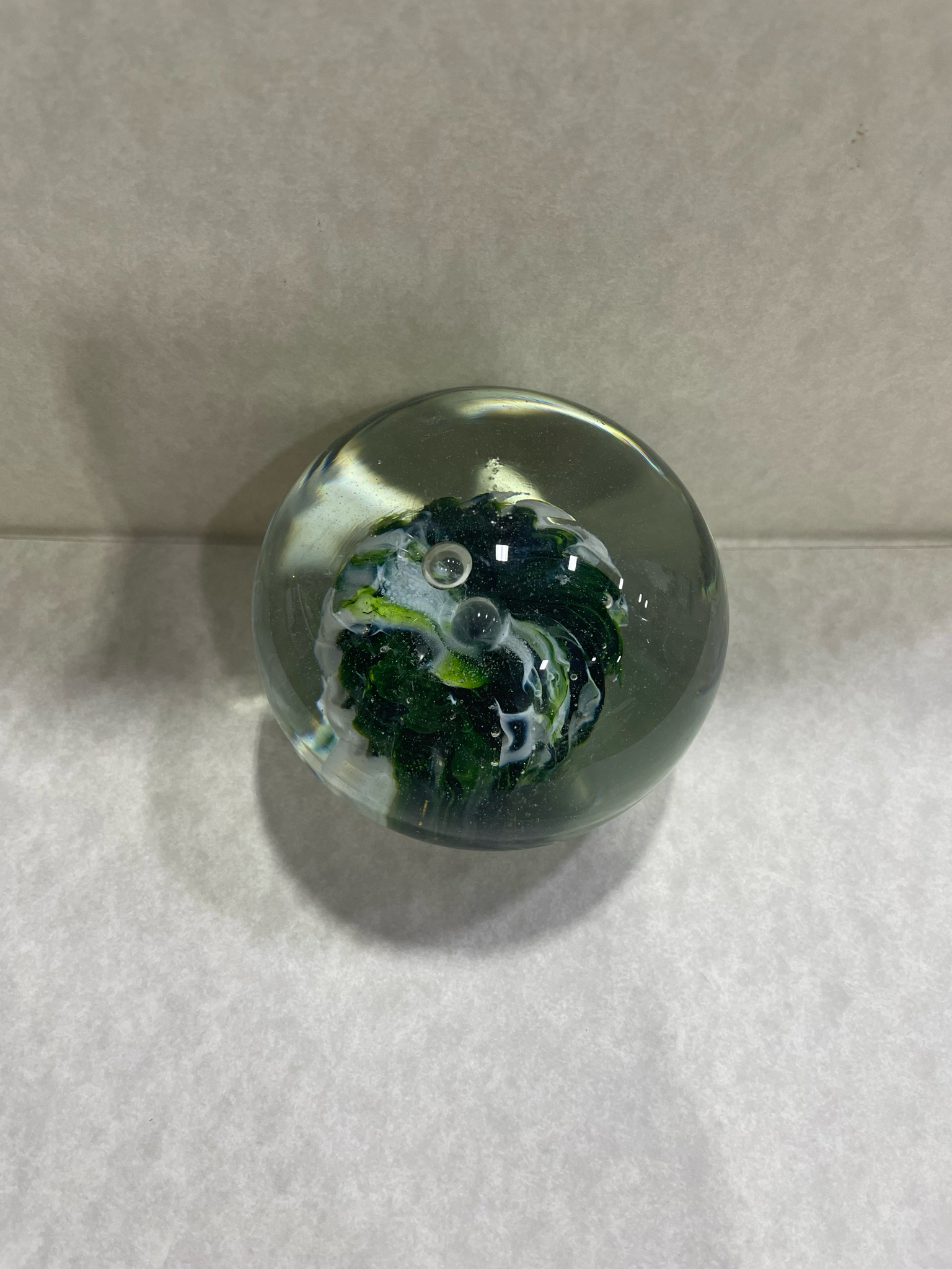 Green And White Glass Paperweight