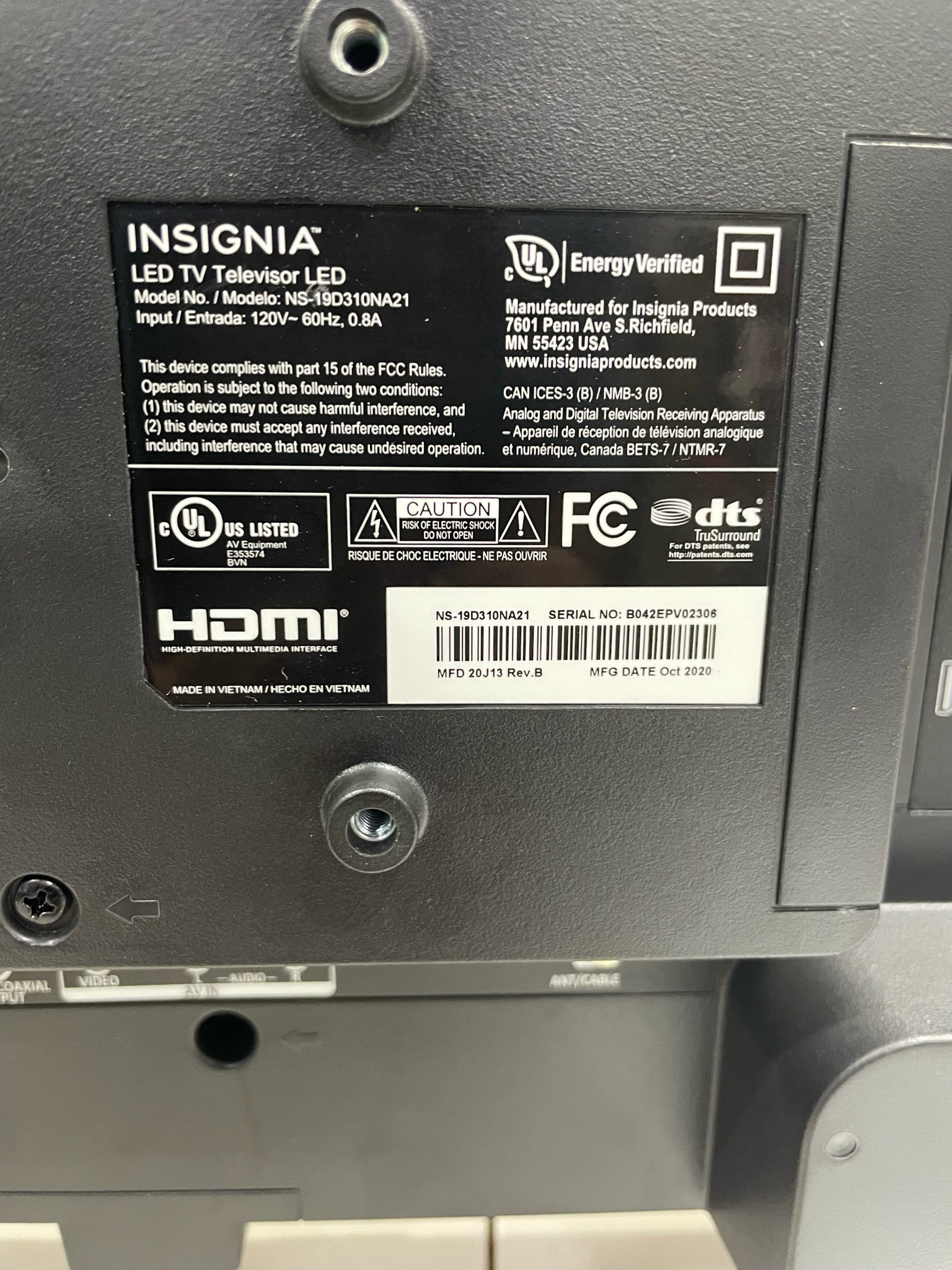 Insignia 19 Inch LCD Tv