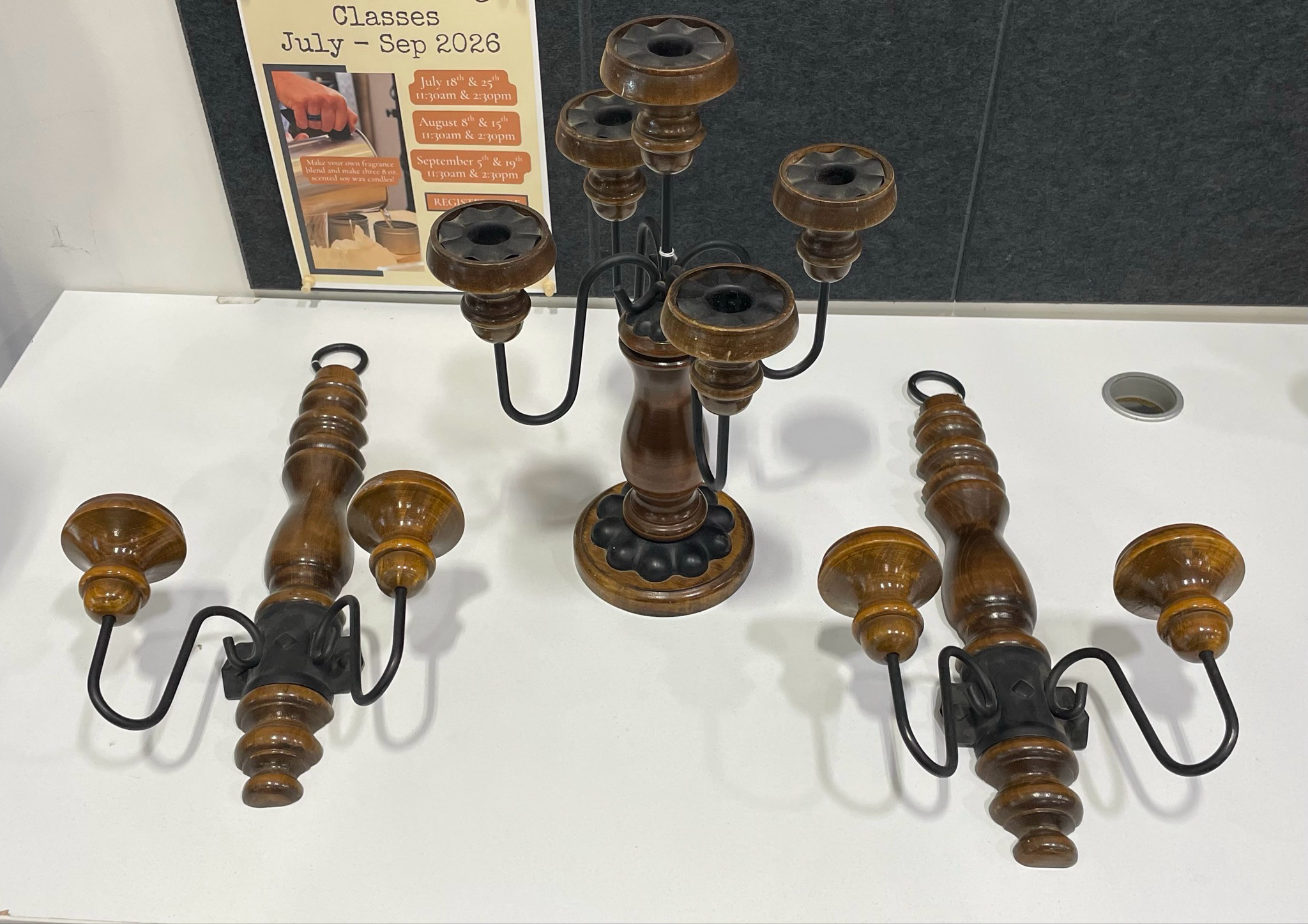 3-Pc Wooden and Metal Candlestick Holder