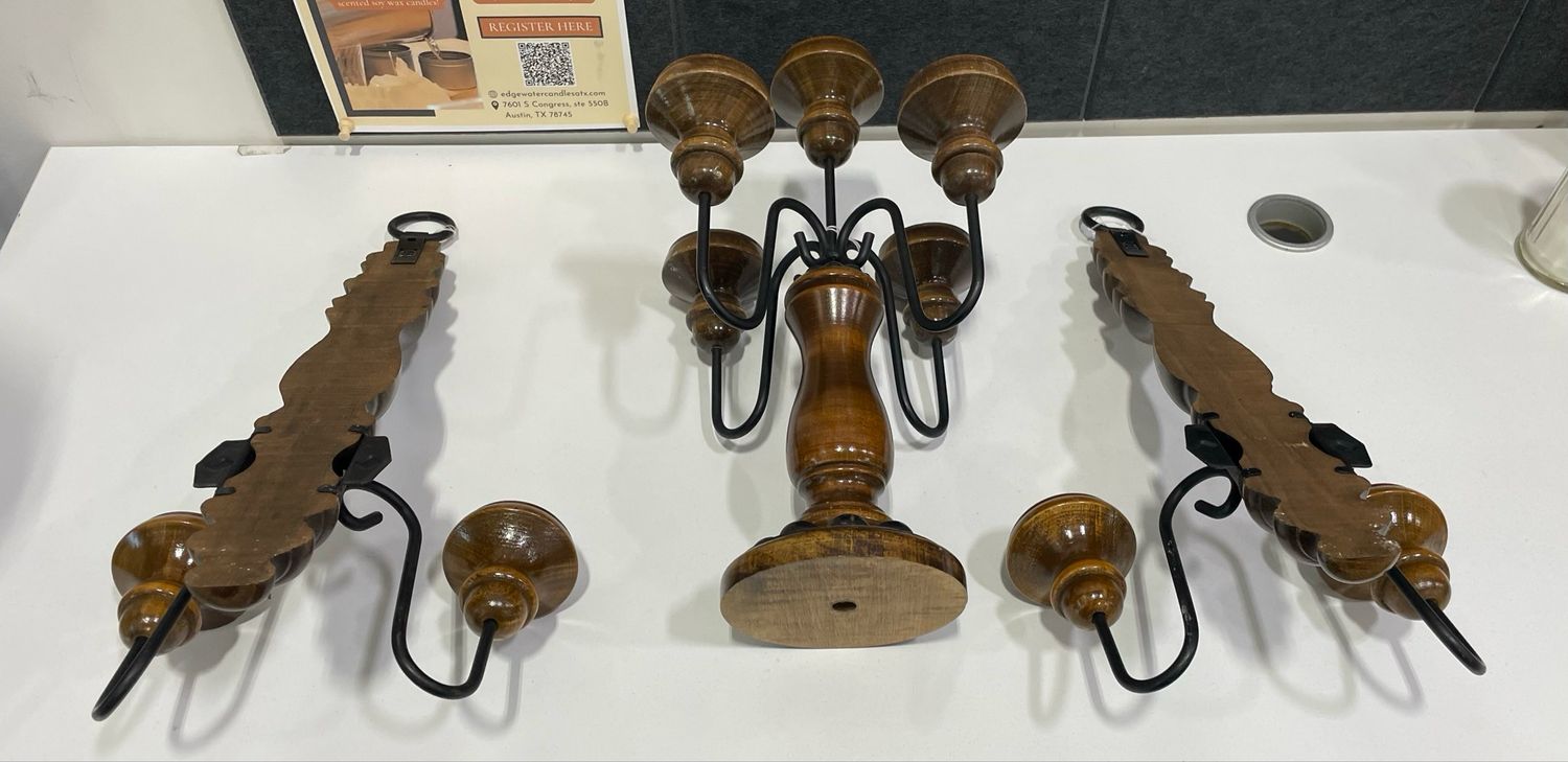 3-Pc Wooden and Metal Candlestick Holder 3-Pc Wooden and Metal Candlestick Holder