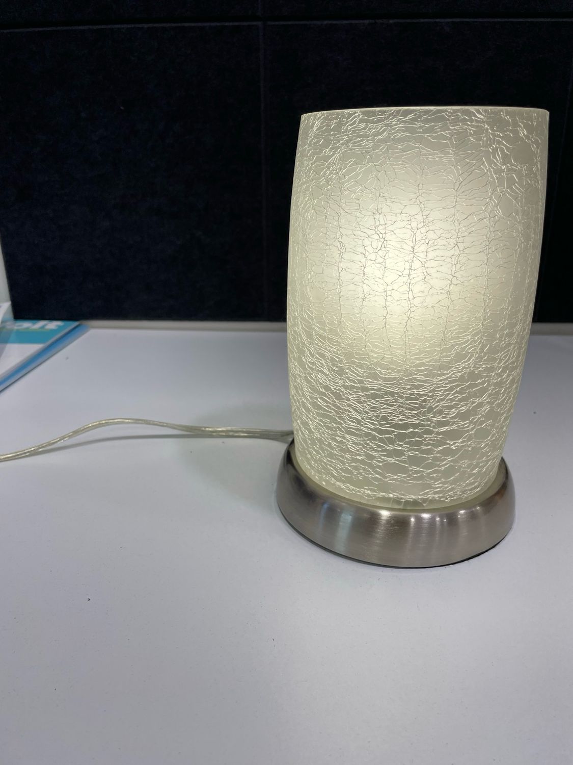 Hampton Bay 8.5 in. Brushed Nickel Accent Lamp with Frosted Crackled Glass Shade